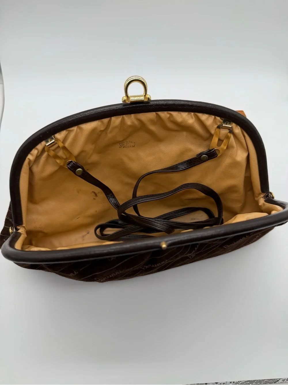 Vintage Late 1960s–1970s Peruzzi Italy Brown Suede Leather Frame Shoulder Bag
